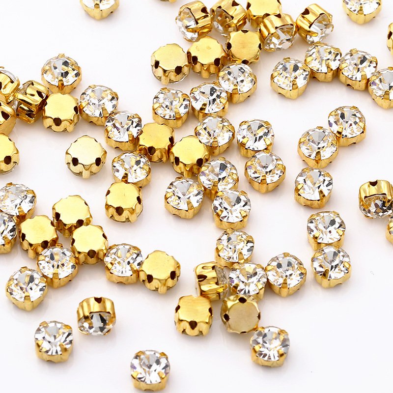 Rhinestone Garment Opp Bag Gold Sewing Stone Bottom Silver Bottom Flat Back Hand Sew on Glass Colors Round Glass for Diy Wedding