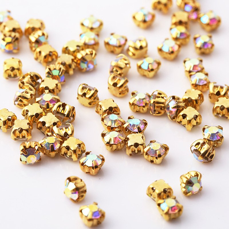 Rhinestone Garment Opp Bag Gold Sewing Stone Bottom Silver Bottom Flat Back Hand Sew on Glass Colors Round Glass for Diy Wedding
