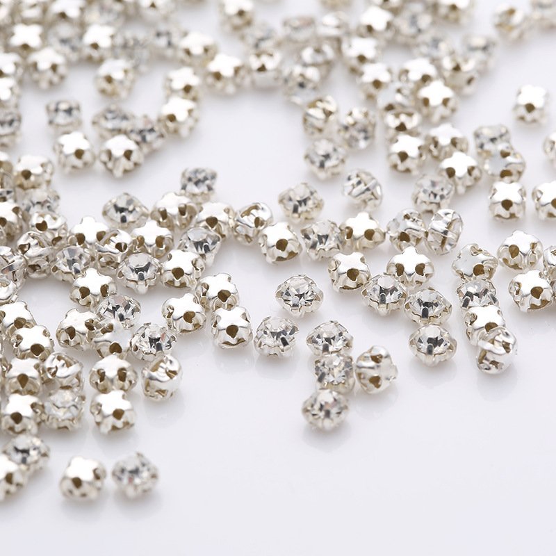 Rhinestone Garment Opp Bag Gold Sewing Stone Bottom Silver Bottom Flat Back Hand Sew on Glass Colors Round Glass for Diy Wedding