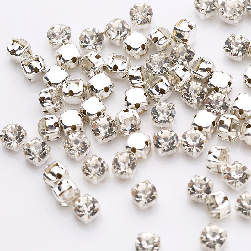 Rhinestone Garment Opp Bag Gold Sewing Stone Bottom Silver Bottom Flat Back Hand Sew on Glass Colors Round Glass for Diy Wedding