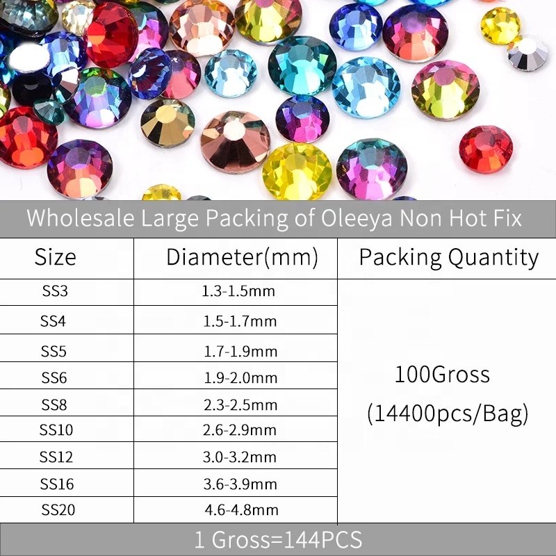 Factory Wholesale SS6-SS20 14400pcs Bulk Package Crystal Glass Rhinestones Flatback Non hotfix Rhinestone For Nail Art Garment