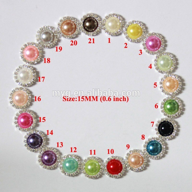 Wholesale 15mm rhinestone pearl button Flatback button MYGRB003-1