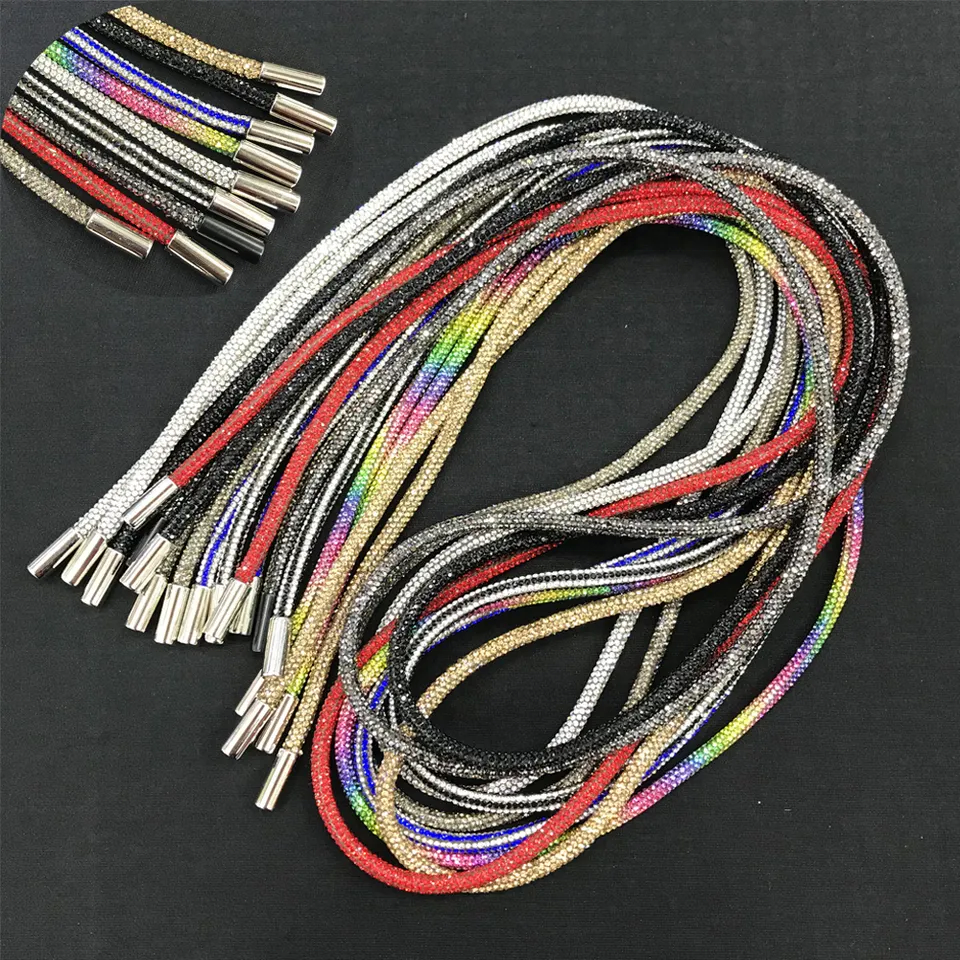 OEKO-TEX BSCI custom garment metal tip colorful 6 rows rhinestones cord for jewelry bags sandals