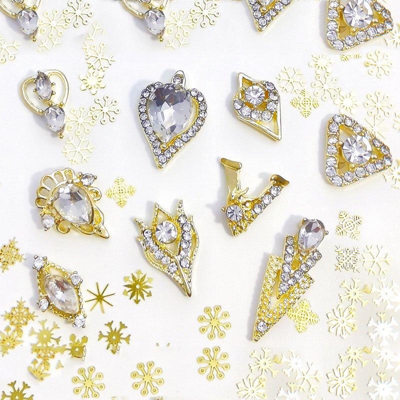 Wholesale Luxury Nail Art Charm Pink Heart Magic Wand Nail Rhinestones Alloy Crystal Finger Nail Jewelry Decorations