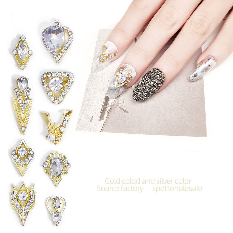 Wholesale Luxury Nail Art Charm Pink Heart Magic Wand Nail Rhinestones Alloy Crystal Finger Nail Jewelry Decorations