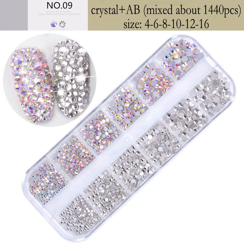 JIAXI Non Hotfix Flatback Glass Nail Art Crystal Mixed Size Rhinestones for Nail Art Decorations