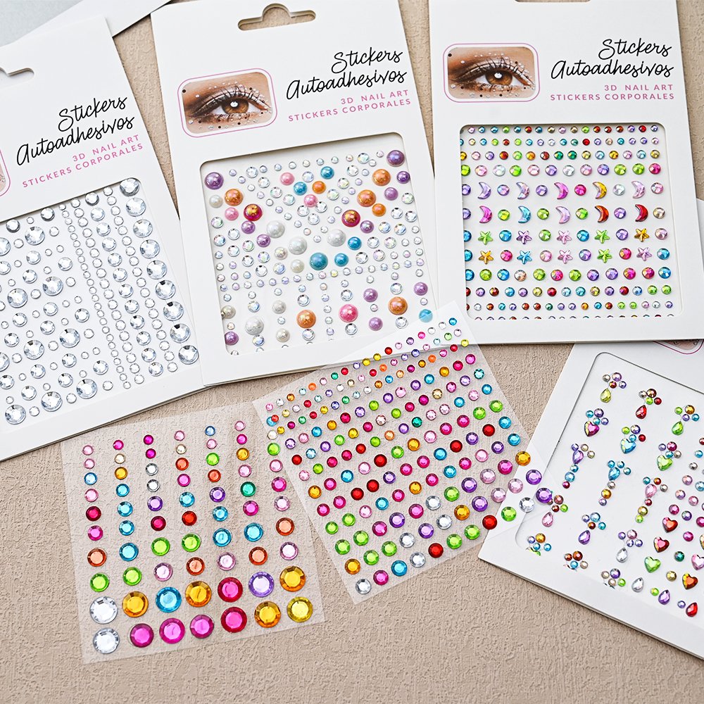 3D Eyes Face Makeup Temporary Tattoo Self Adhesive Beauty AB Color Jewels Stickers Festival Body Art Decorations Nail Diamond