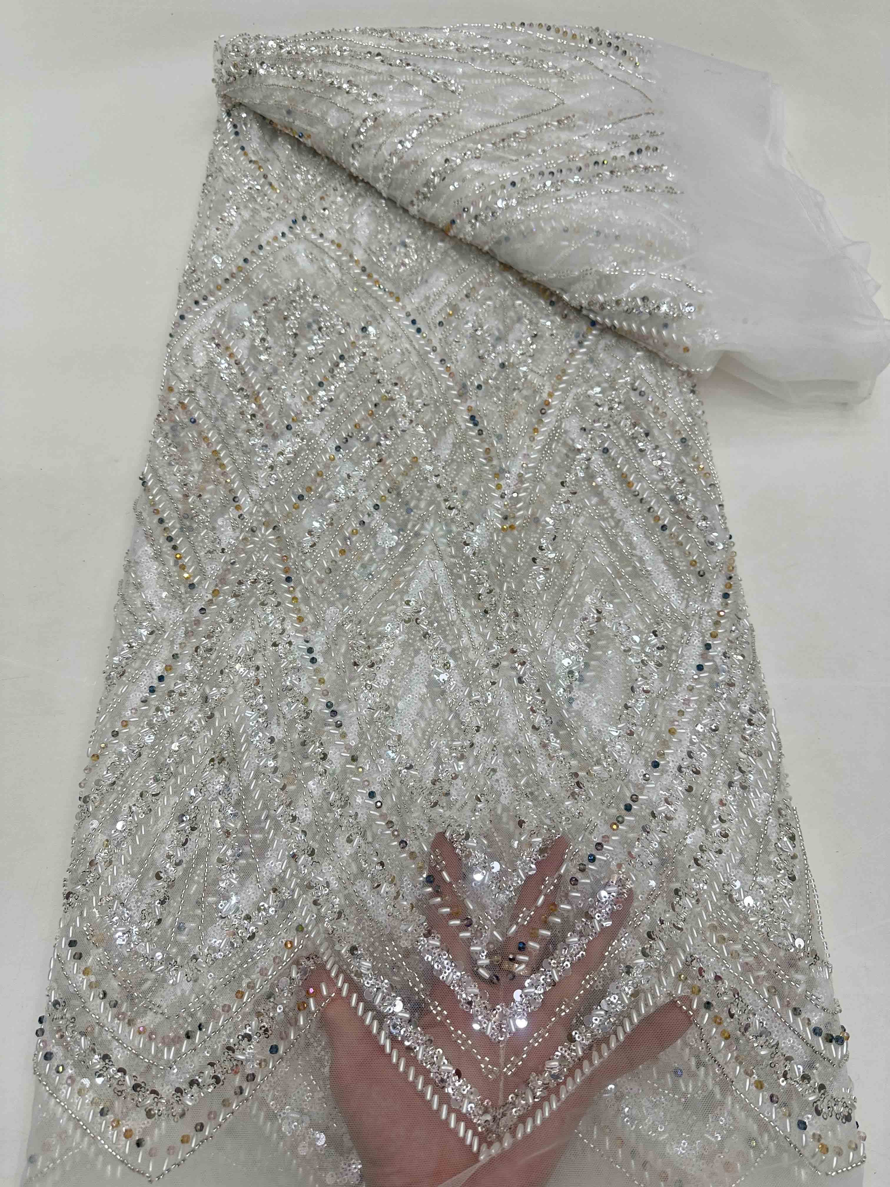 Istanbul rhinestones beaded lace fabric