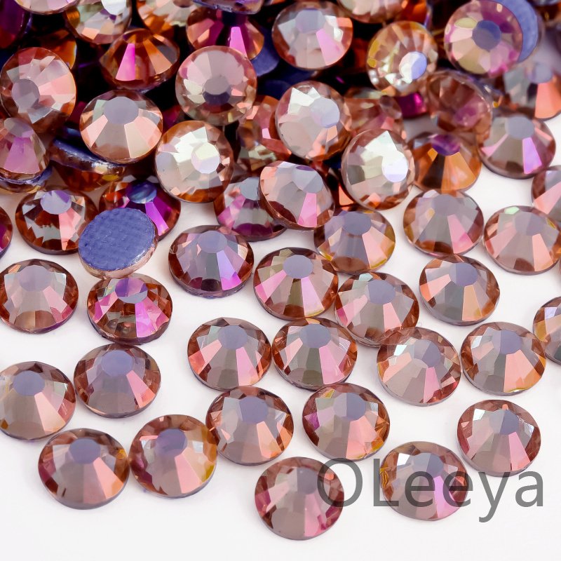 OLeeya German Glue Glass Hot fix Rhinestone SS6-SS30 Peacock Blue Light Iron On Custom Rhinestone For Bikini Decorations