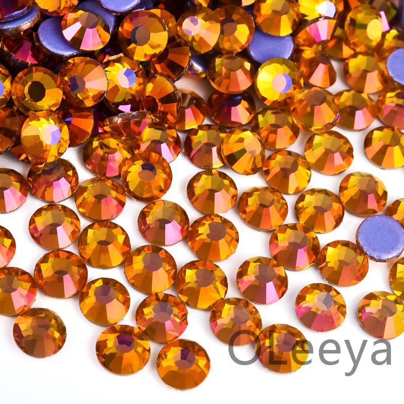 OLeeya German Glue Glass Hot fix Rhinestone SS6-SS30 Peacock Blue Light Iron On Custom Rhinestone For Bikini Decorations