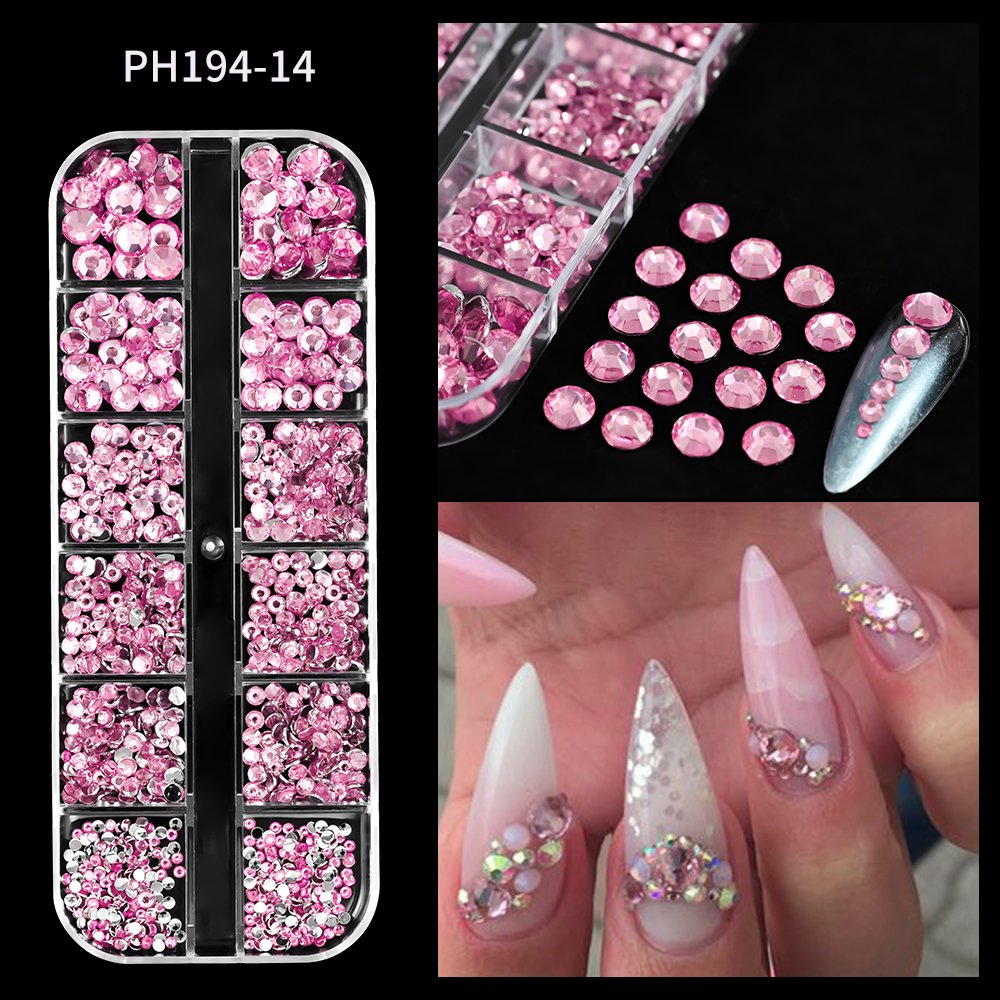 12Grid/Box Lavender Purple Round Nails Rhinestone Flatback Diamond Glass Jewelry Mix-size Glitter Resin Crystal Manicure Charms