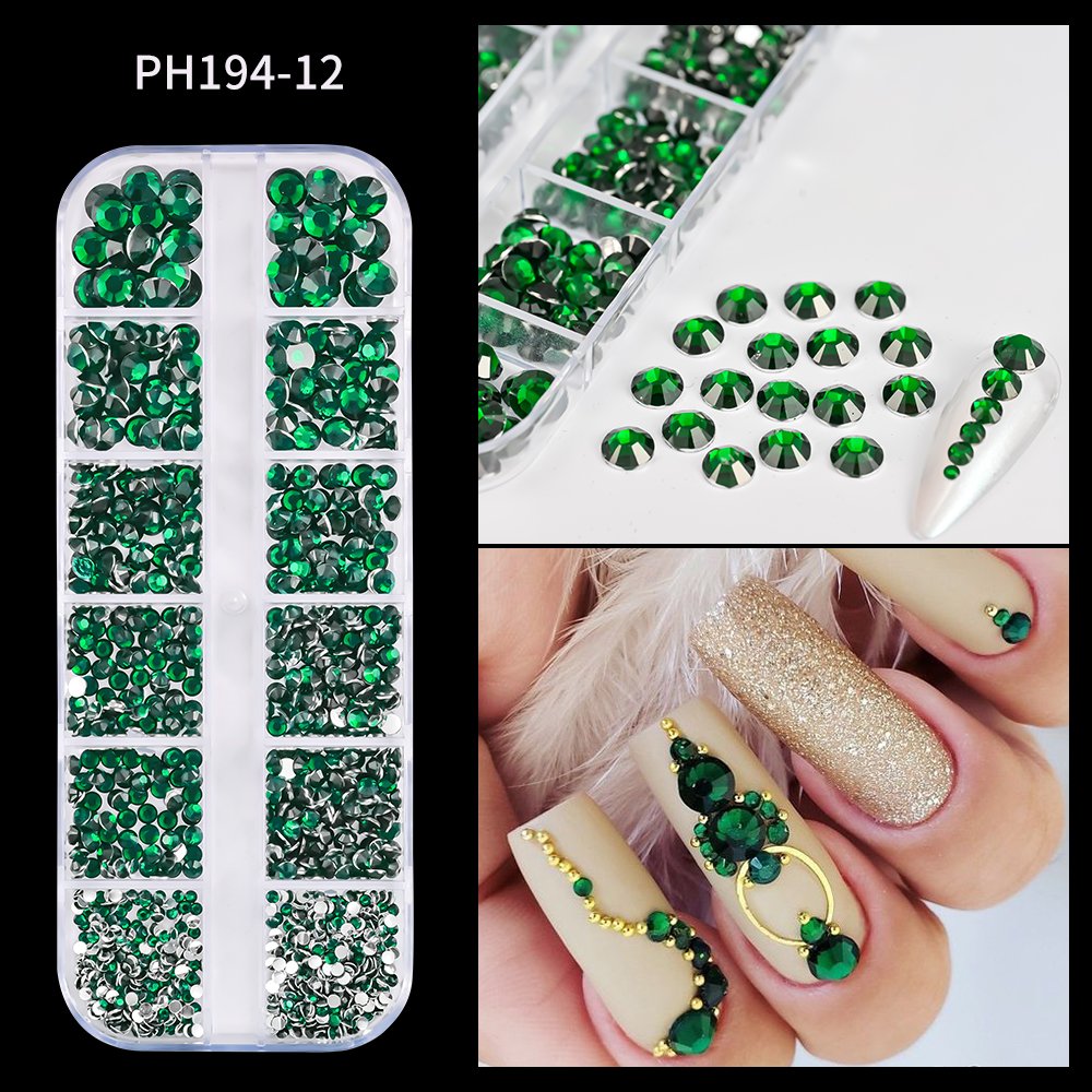 12Grid/Box Lavender Purple Round Nails Rhinestone Flatback Diamond Glass Jewelry Mix-size Glitter Resin Crystal Manicure Charms