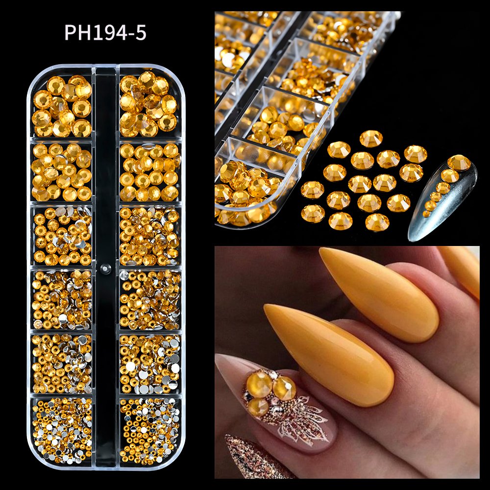 12Grid/Box Lavender Purple Round Nails Rhinestone Flatback Diamond Glass Jewelry Mix-size Glitter Resin Crystal Manicure Charms