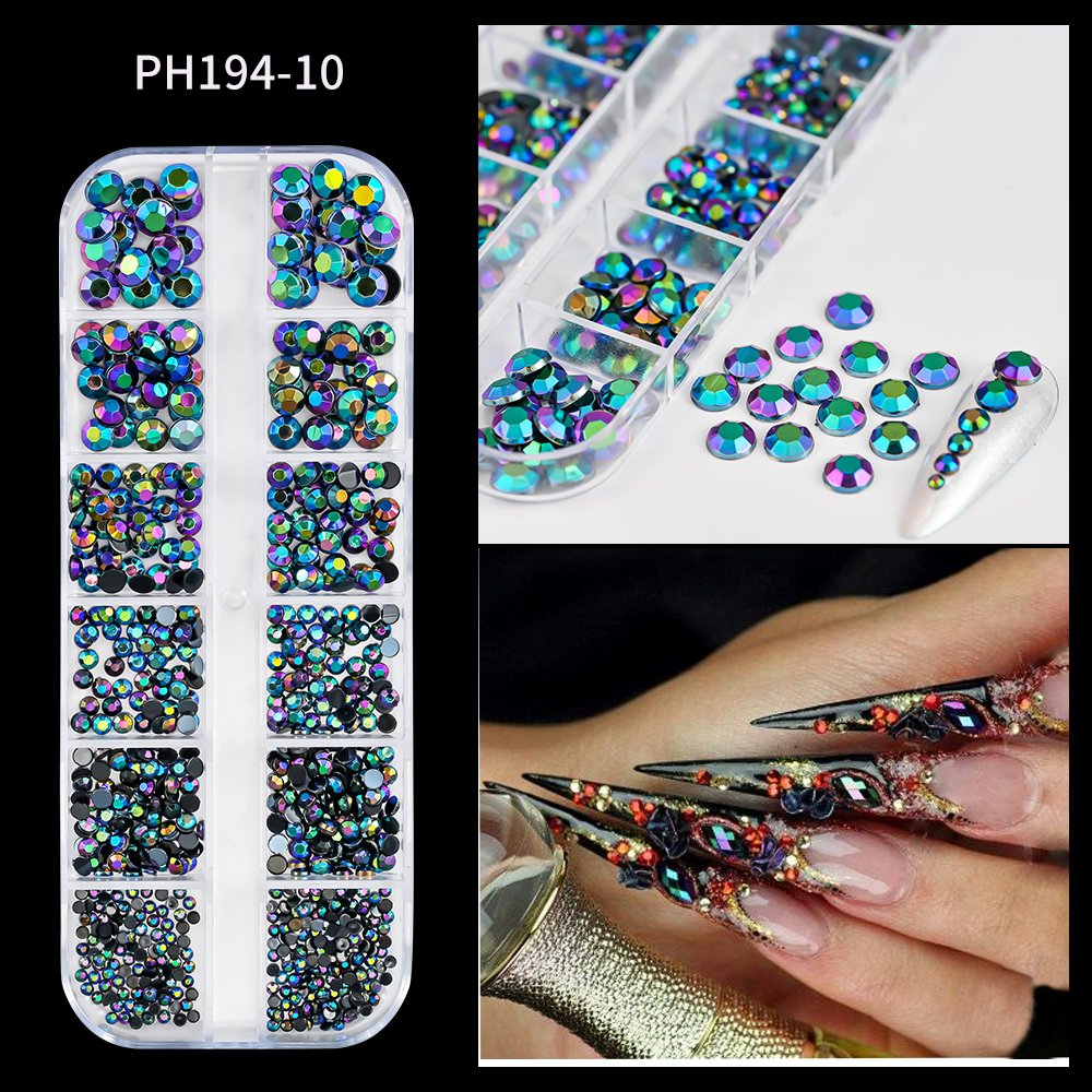 12Grid/Box Lavender Purple Round Nails Rhinestone Flatback Diamond Glass Jewelry Mix-size Glitter Resin Crystal Manicure Charms