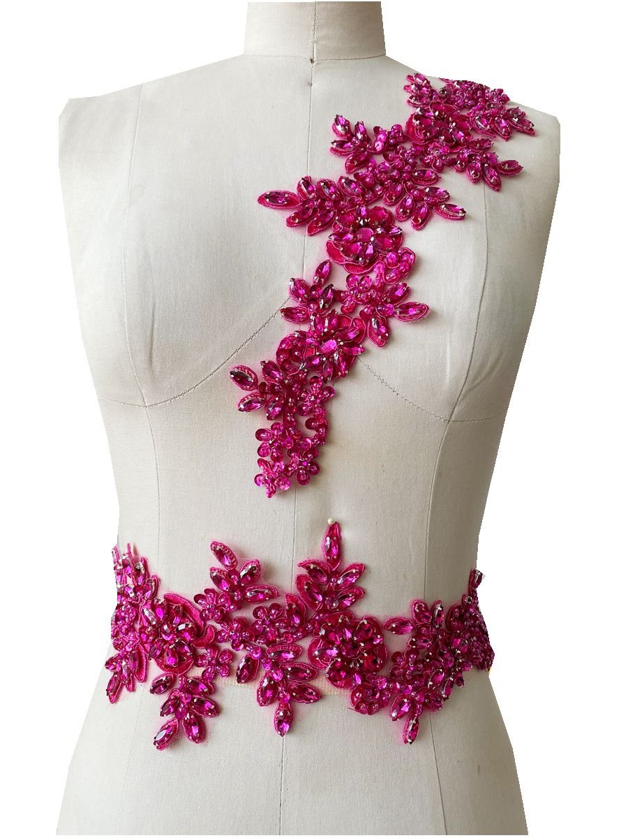 ecoparty 1pair High Quality Clothing Beaded Accessories Rhinestones Applique Patches For Clothing DIY