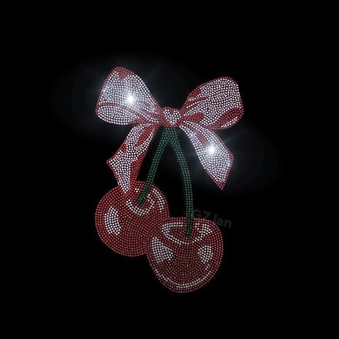 Bling rhinestone transfer cherry iron on patches motif for clothing hat
