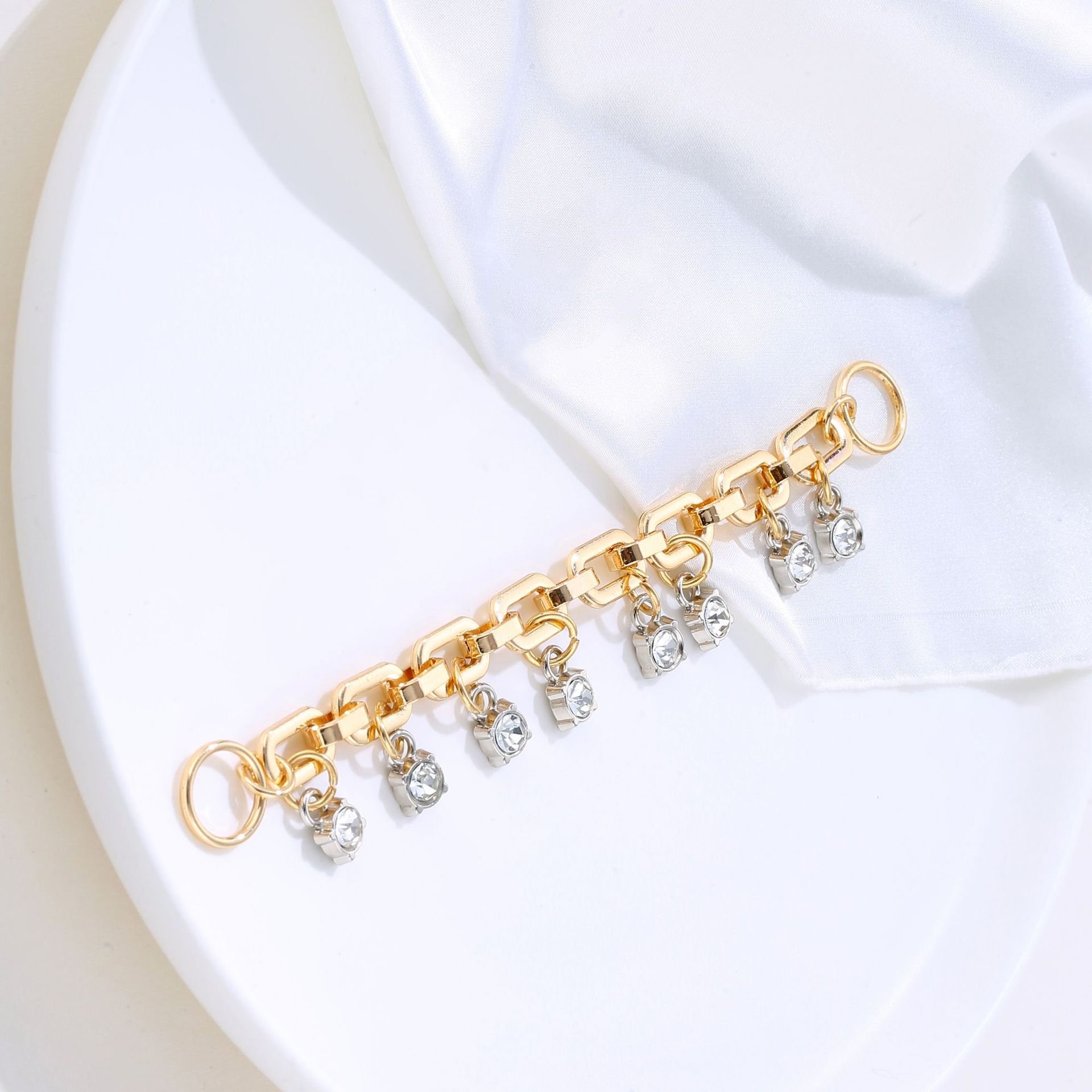 JFS005 Wholesale Metal Accessories Trilateral Rhinestone Bikini Connectors Shine Ab Rhinestone Bikini Connector For Sale