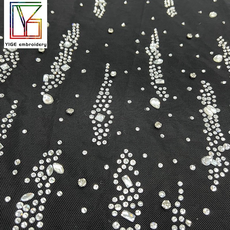 New mesh rhinestone Lace high quality Swarovski crystal fabric Bridal tulle Dress white crystal stones lace fabric