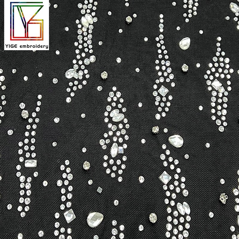 New mesh rhinestone Lace high quality Swarovski crystal fabric Bridal tulle Dress white crystal stones lace fabric
