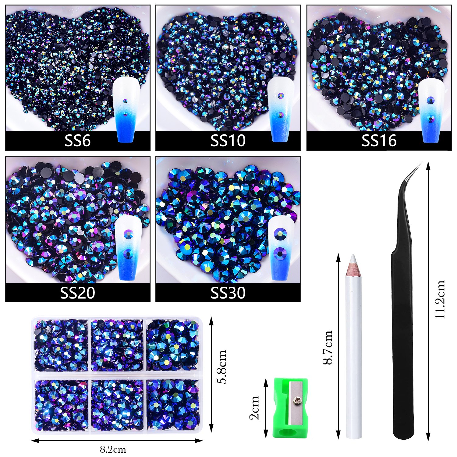 Blinginbox wholesale 6500PCS Boxed AB Jelly Rhinestones SS6-SS30, 6-Grid Storage for Jewelry, Shoes, and Cup Decoration