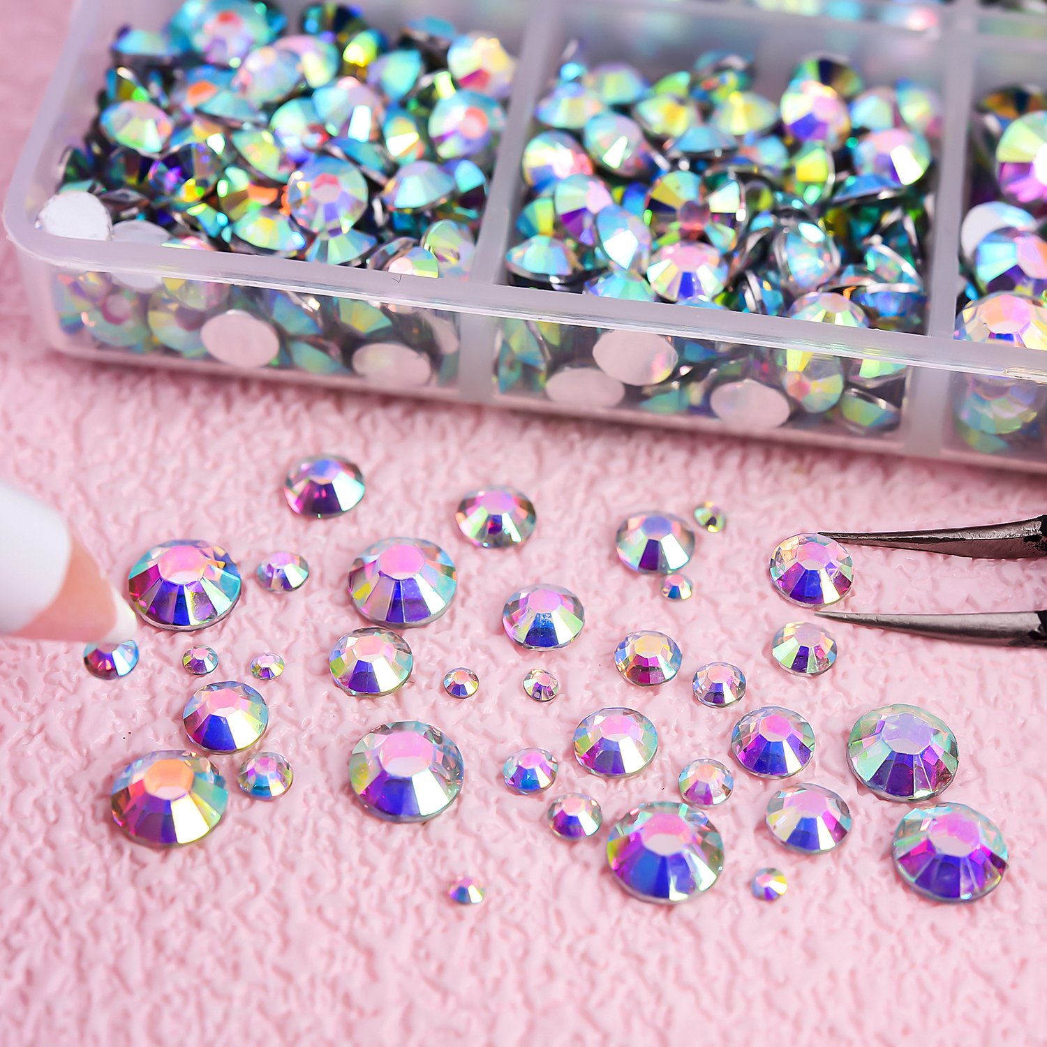 Blinginbox wholesale 6500PCS Boxed AB Jelly Rhinestones SS6-SS30, 6-Grid Storage for Jewelry, Shoes, and Cup Decoration
