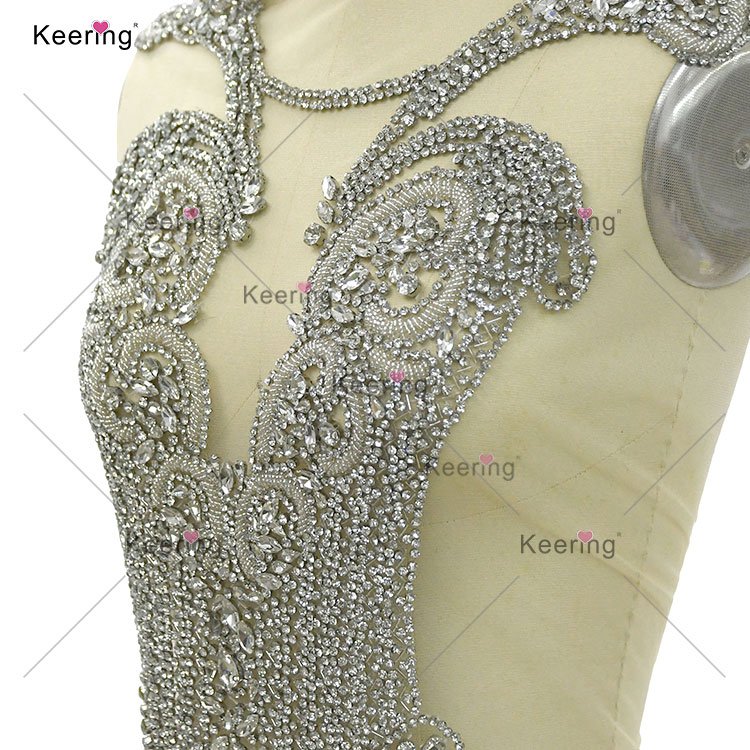 WDP-442 Latest Shiny Luxury Rhinestone Ball Gown Crystal Bodice Applique For Wedding Dress Evening Party