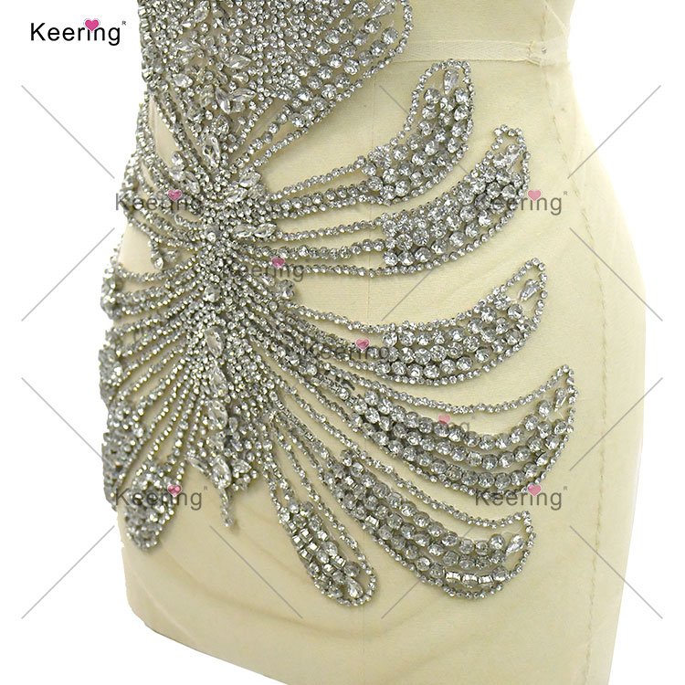 WDP-442 Latest Shiny Luxury Rhinestone Ball Gown Crystal Bodice Applique For Wedding Dress Evening Party