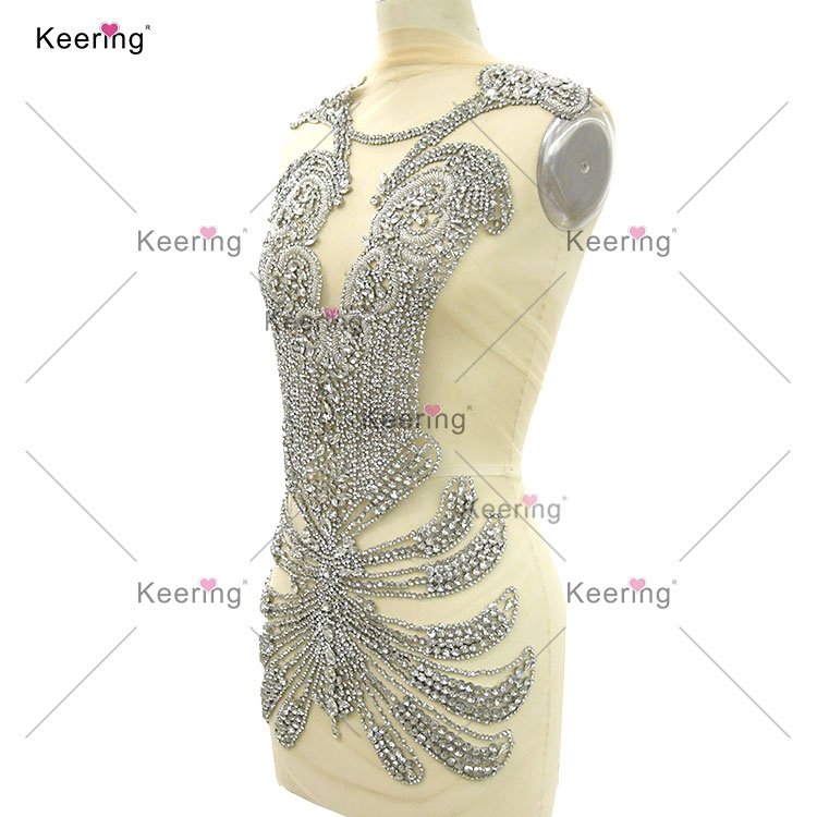 WDP-442 Latest Shiny Luxury Rhinestone Ball Gown Crystal Bodice Applique For Wedding Dress Evening Party