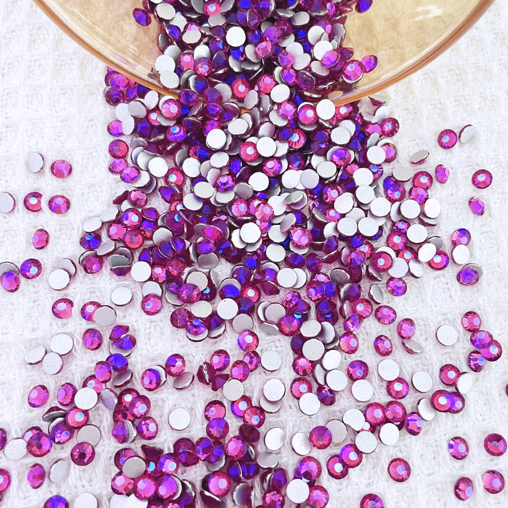 Rhinestones Flat Back Non Hotfix Glitter Diamond Rhinestones fuchsia AB Wholesale Glass Shoes Crystal 2 Bag Lead Free