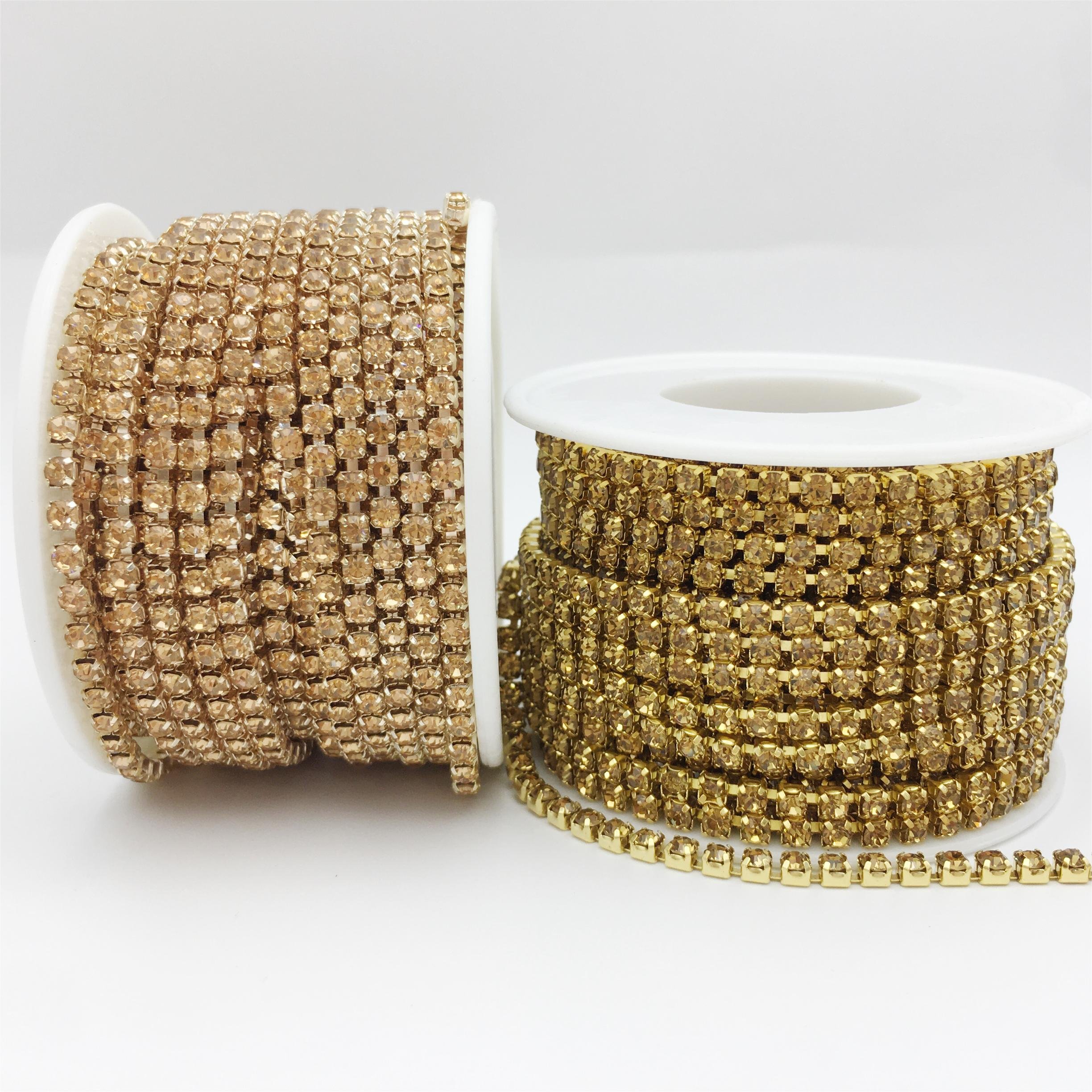 SINRONG SS12 6-Color Flatback Crystal Rhinestone Diamond Chain Seam Drill Cup Chain Decoration for Made of Glass