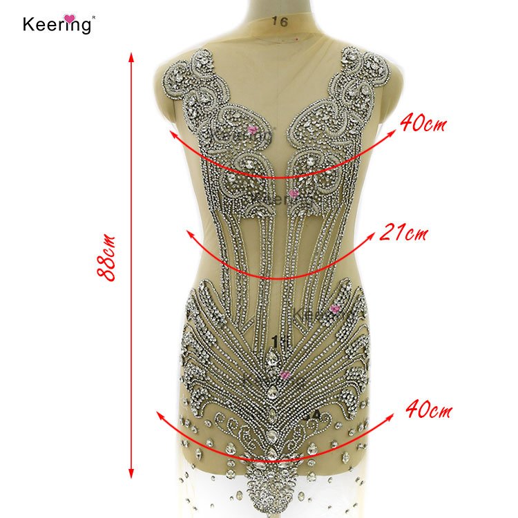 WDP-434 Keering Latest Design Pink Royal Blue Crystal Orange Rhinestone Bodice Luxury Applique For Dresses
