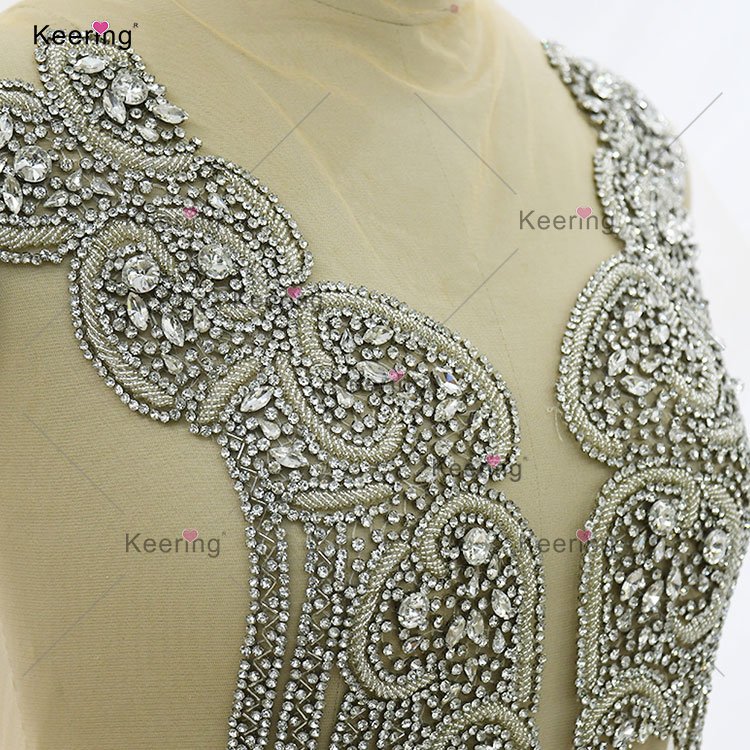 WDP-434 Keering Latest Design Pink Royal Blue Crystal Orange Rhinestone Bodice Luxury Applique For Dresses