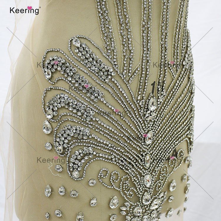 WDP-434 Keering Latest Design Pink Royal Blue Crystal Orange Rhinestone Bodice Luxury Applique For Dresses