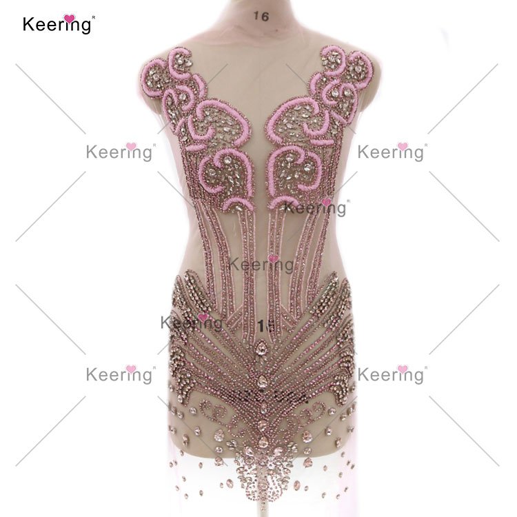 WDP-434 Keering Latest Design Pink Royal Blue Crystal Orange Rhinestone Bodice Luxury Applique For Dresses