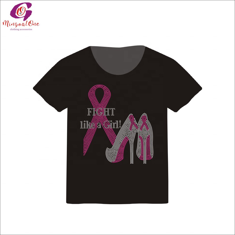 Recommend Fashion Custom SURVIVOR Pink Ribbon Rhinestone Heat Transfer Shiny Cancer Ribbon Hot Fix Rhinestone Transfer Design