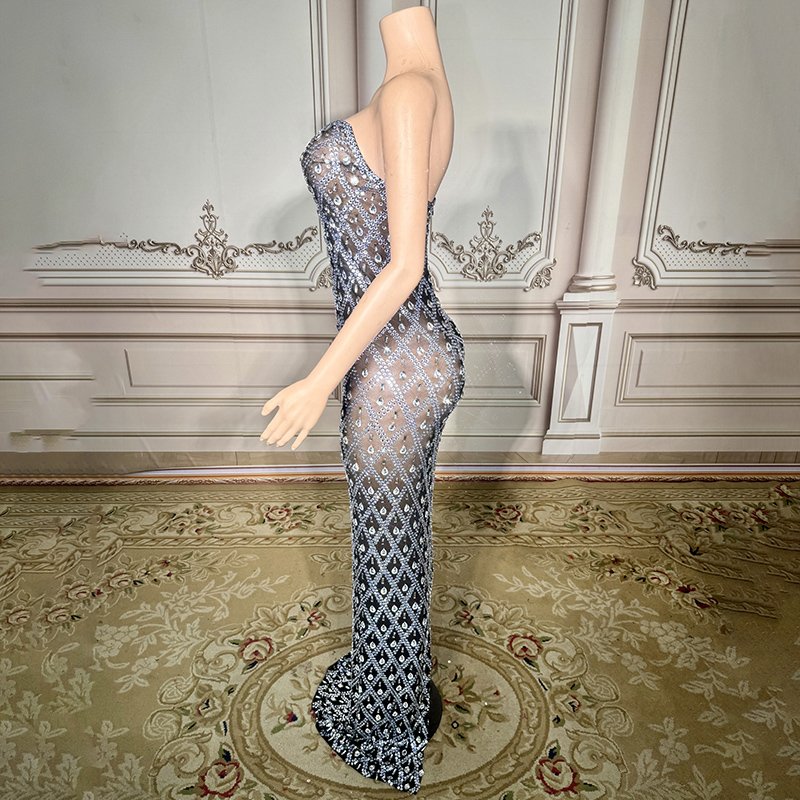 Novance Y3785-B 2024 Fashion Evening Dinner Dresses Crystal Dress Women Rhinestone Birthday Party Black Dress For Women Elegant