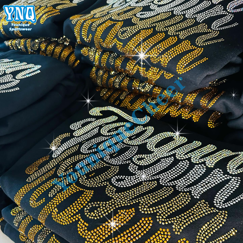 Good Shinny Cheer Bling Hotfix Custom Rhinestone Heat Transfer Design Iron On T-shirt