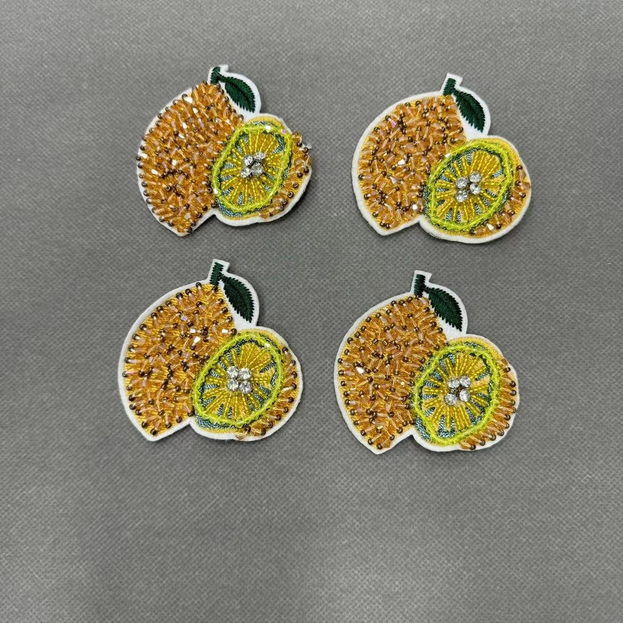 ZSY High quality embroidery fruits handmade rhinestone lemon beaded patch Cute Fruit Patch For Sew Clothing Shoe Bag