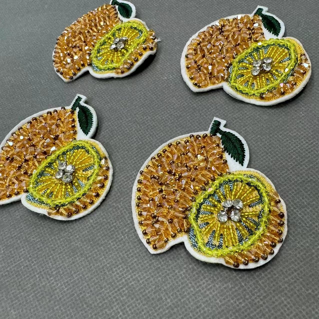 ZSY High quality embroidery fruits handmade rhinestone lemon beaded patch Cute Fruit Patch For Sew Clothing Shoe Bag