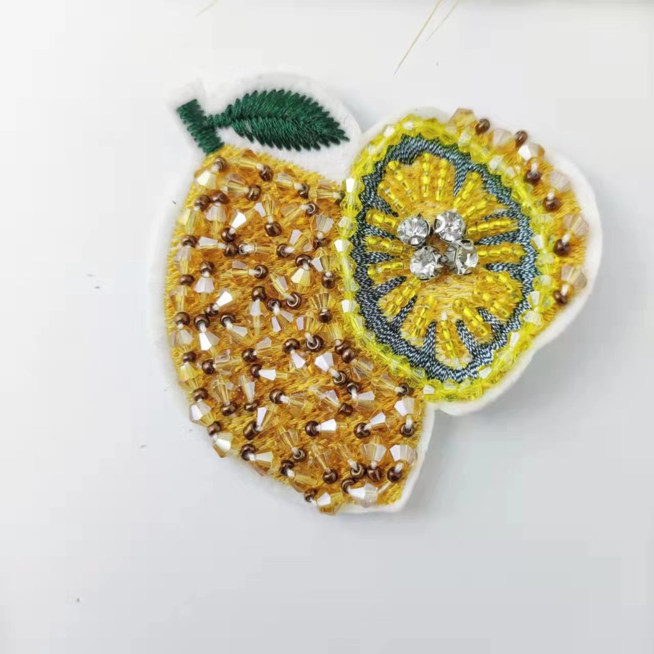 ZSY High quality embroidery fruits handmade rhinestone lemon beaded patch Cute Fruit Patch For Sew Clothing Shoe Bag