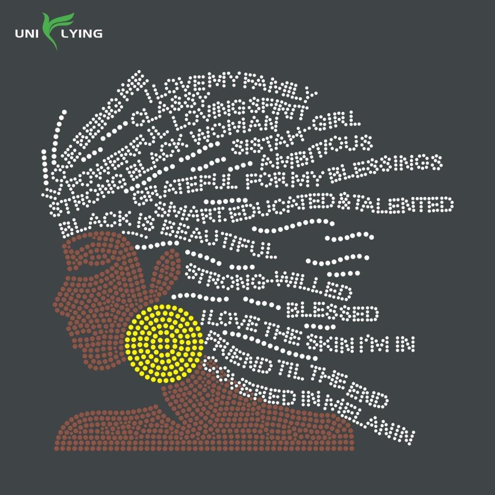 popular designs Customized afro girl Iron on rhinestone transfer designs for t shirt