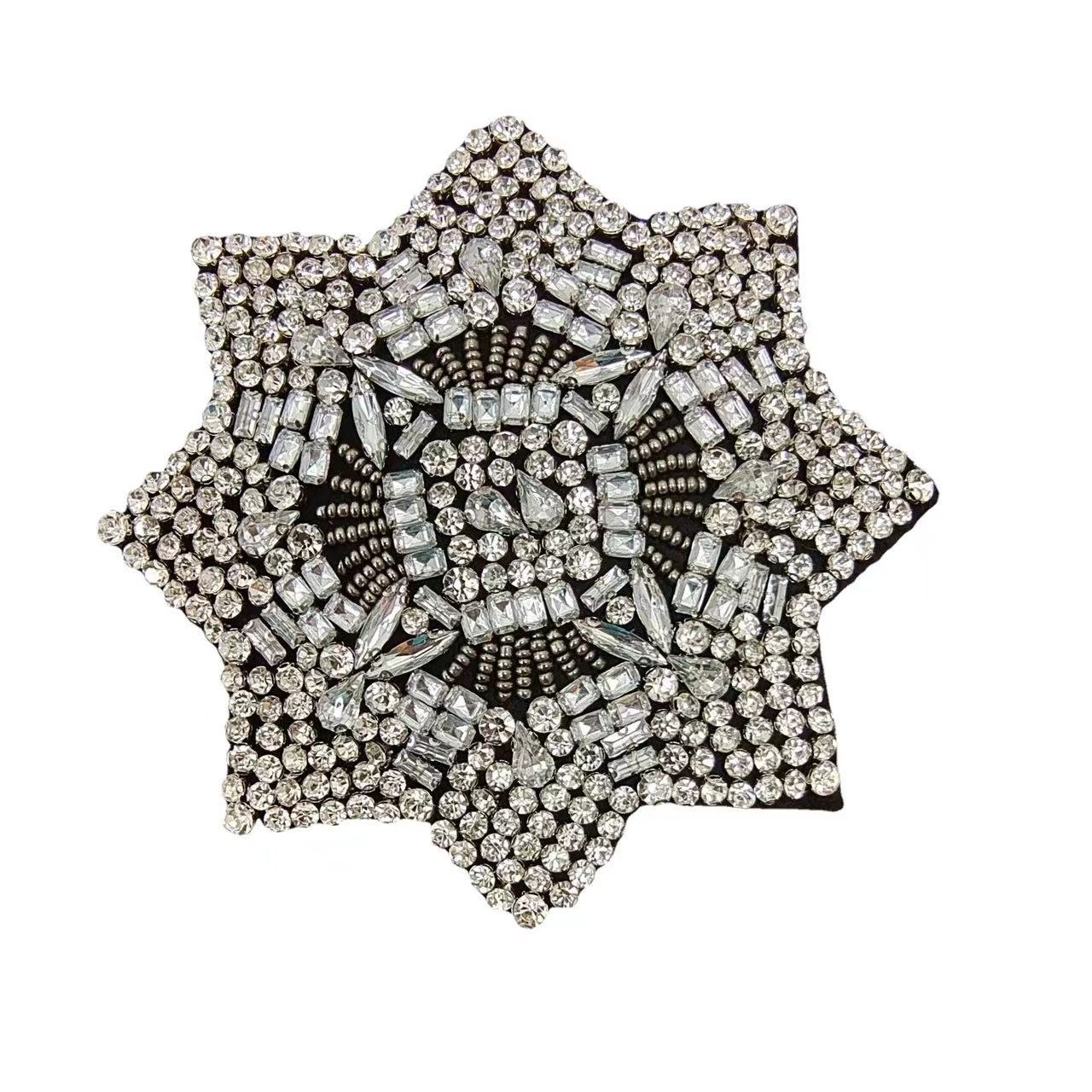 Hot melt glue drill patch hand beaded lace accessories dress women patches for clothing Rhinestone patch