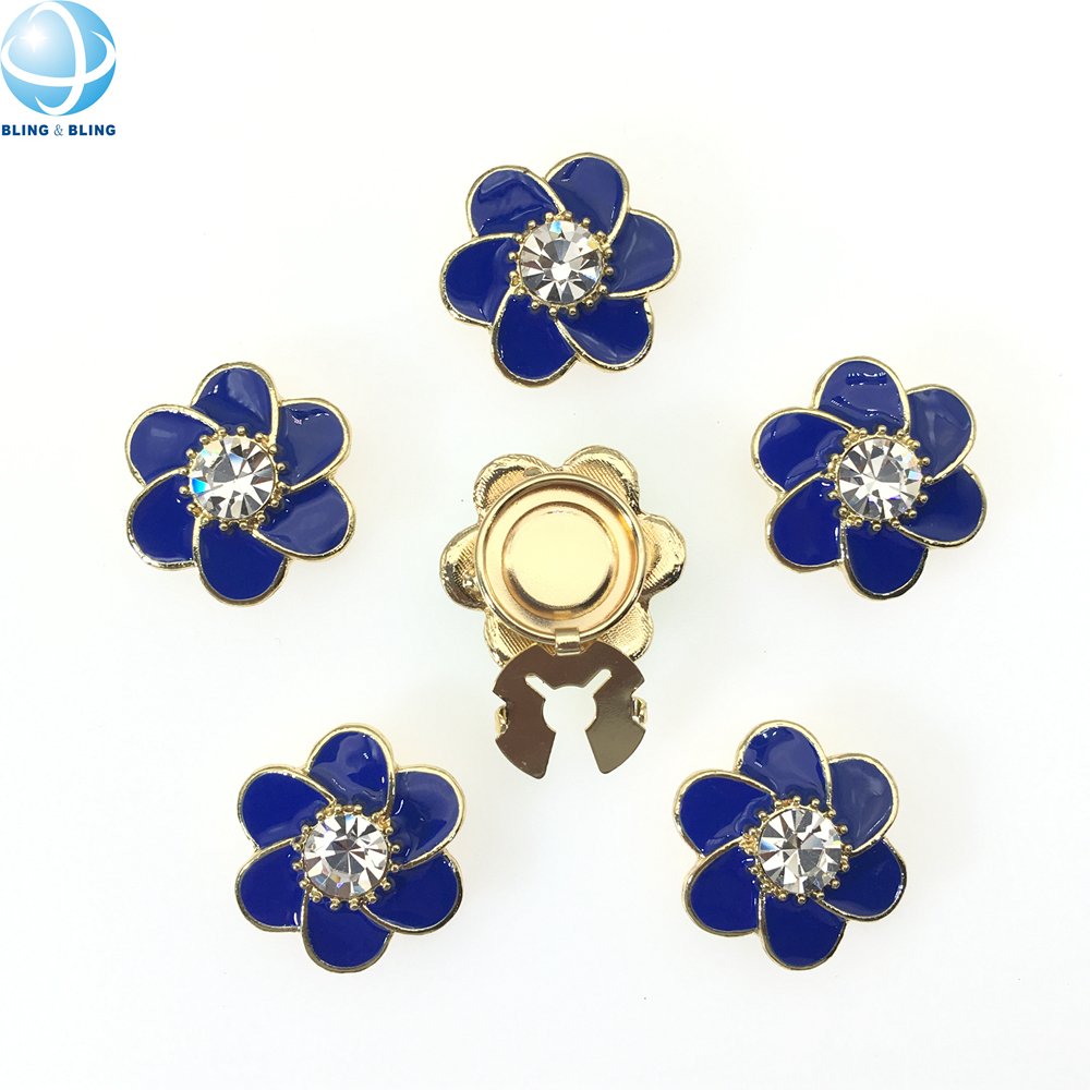 Ground Breaking Button Ornament Royal Blue Enamel Flower Rhinestone Button Covers Blouses Cufflink For Women Fall Fashion Shirt
