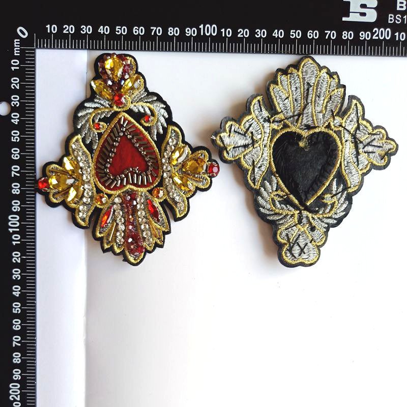 Custom 3D Luxury Heart Cross Beaded Rhinestone Patches Clothes Decorative Patch Iron On Rhinestone Beaded Patch