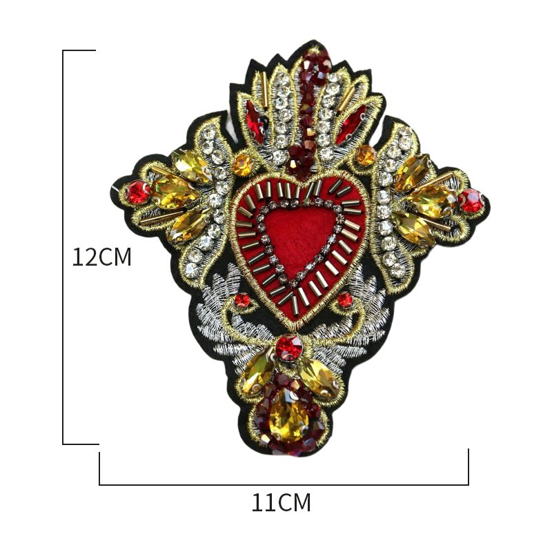 Custom 3D Luxury Heart Cross Beaded Rhinestone Patches Clothes Decorative Patch Iron On Rhinestone Beaded Patch