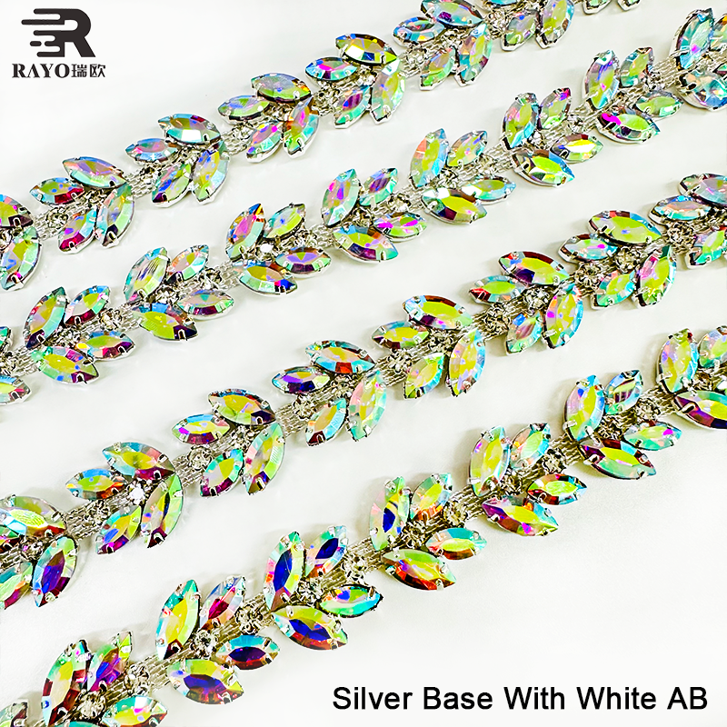 Wholesale Embroidery Neck Applique Beads Rhinestone Trimming Gold Chain Roll with Colorful Design 10 Yards Roll Chains