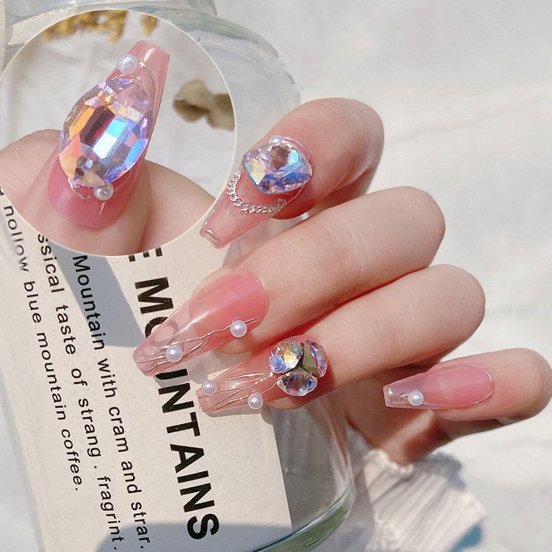 Factory Wholesale Pink Nail Stones Rhinestones Teardrop Glass Press On Nails Rhinestone Charms Big Nail Rhinestones Kit