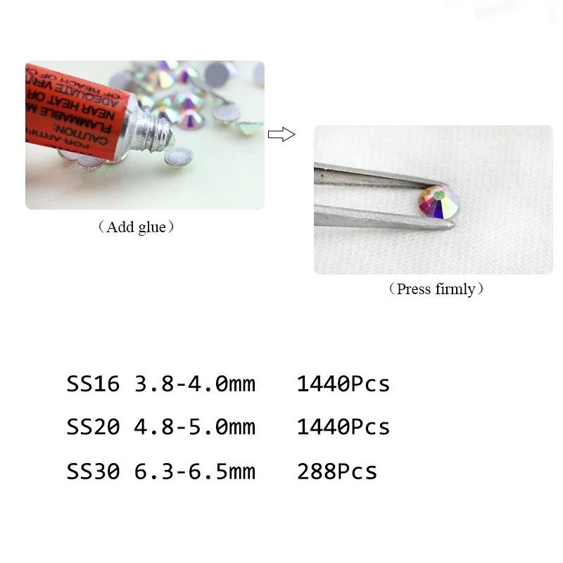 QIAO Metal Rainbow Color Glass Flatback Rhinestones SS16 SS20 SS30 Non Hotfix Eco-friendly Rhinestone for Garment Decoration