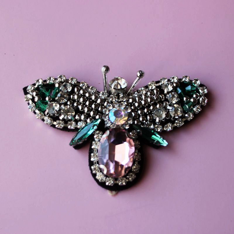 Cute cartoon Pink Diamond Bee Handmade Cloth Rhinestones Patch cartoon patches for clothing