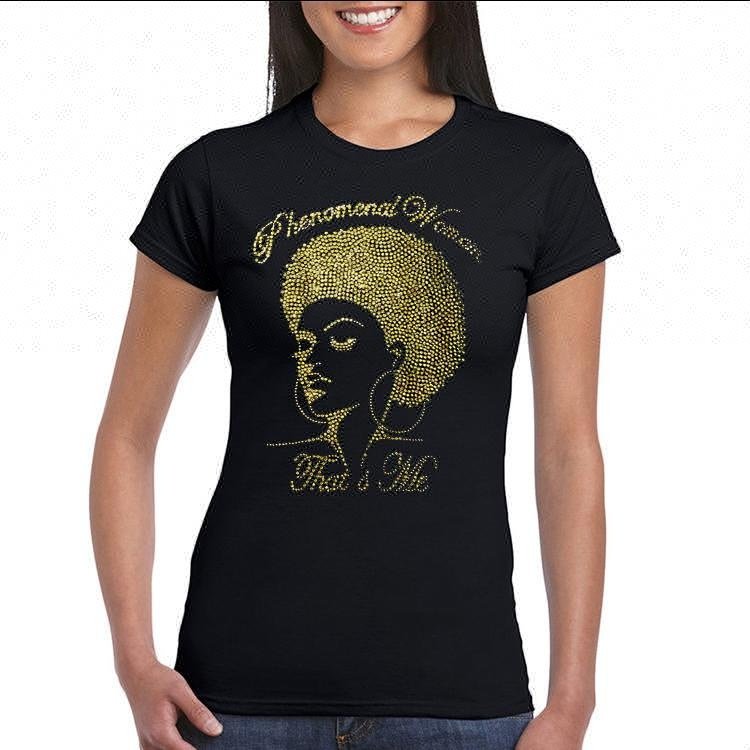 Afro Lady Custom pehnomenal woman rhinestone heat transfer design for t shirt